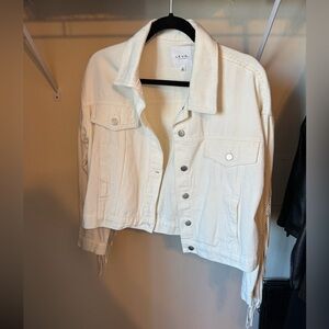 White Denim Fringe Jacket
